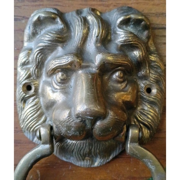 Vintage Brass Lion Door Knocker 4" Face 7" Length 4" Width - Picture 2 of 3